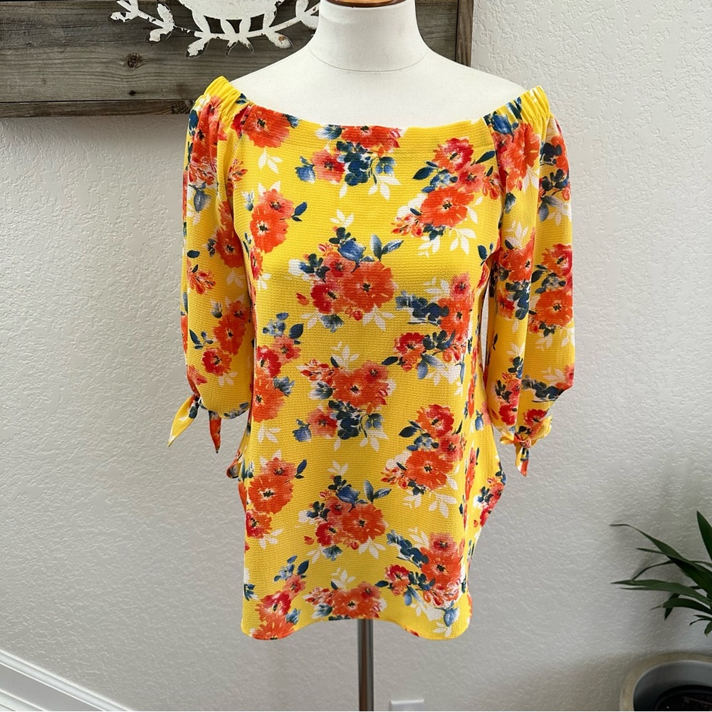 Stitch Fix Status Grassley off the‎ shoulder yellow floral top blouse size S NWT